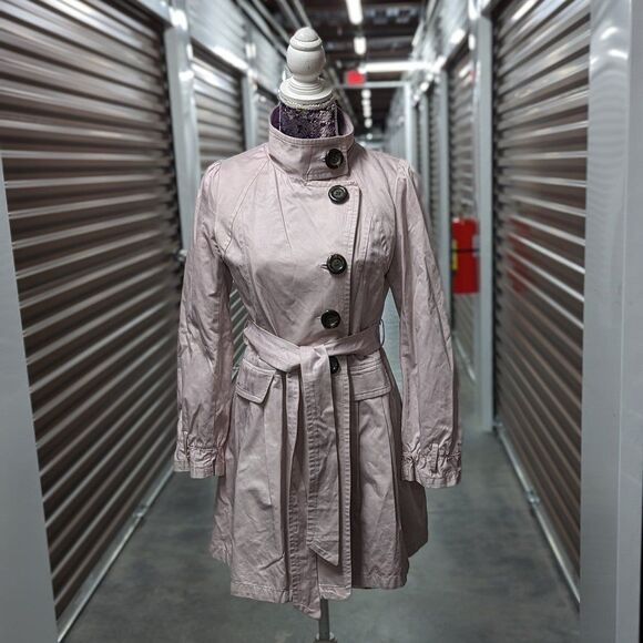 Vintage 7th Street NY Pink Size 4 Women's Trench Jacket Coat with Belt - Picture 1 of 11
